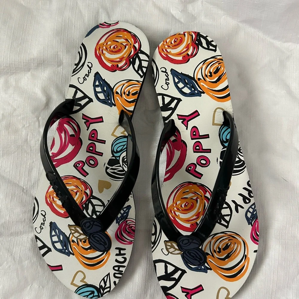 Coach poppy print flip flops